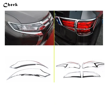 

For Mitsubishi Outlander 2016 Front Lamp Cover Headlight Cover +Black Tail Light Rear Lights Decorate Cover Trim ABS Chrome
