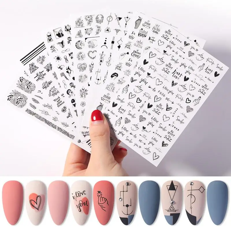1Sheet Love English Letters Flower Design 3D Nail Sticker Sexy Girl Theme Nail Water Decal Stickers Decoration Manicures nail stickers nail art decoration nail decals flower stickers