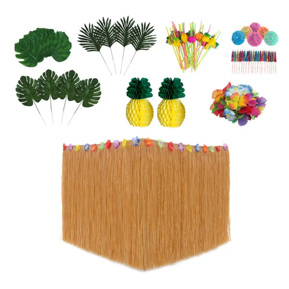 

Hawaii Birthday Party Decoration Table Group Turtle Palm Leaf Hibiscus Paper Umbrella Bar Fruit Suction Pipe Tropical Hawaiian