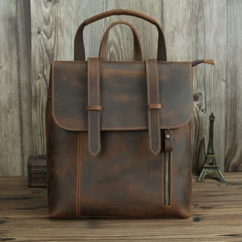 

Genuine Leather Backpack For Men Vintage Crazy Horse Male Travel Backpacks Shoulder Laptop Bag School Bags Handbag Rucksack Man