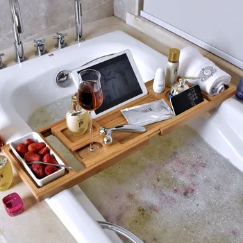 

Bathroom Bamboo Bath Caddy Holder Tray Over Bathtub Rack Support Bathroom Spa