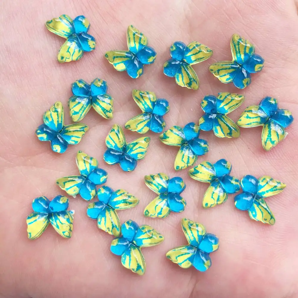 

40pcs Bling Resin 10mm Colorful Butterflies Flatback Rhinestone Ornaments DIY Wedding Greeting Card Buttons W737