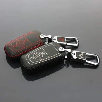 

luckeasy top leather key case for mondeo 2017 ecoboost 3/4 button car key cover key2s