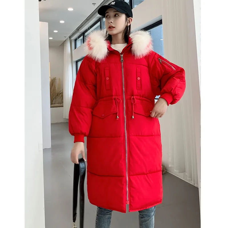 UHYTGF parkas mujer 2XLplus Размер куртка Женский меховой воротник с капюшоном зимний пуховик теплая верхняя одежда зимняя ветрозащитная Парка женская 787