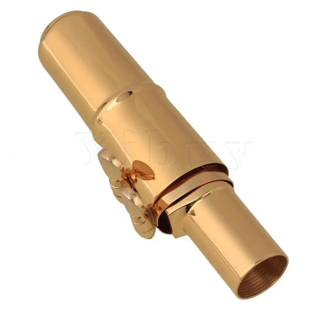 Yibuy Золотой 6# латунь саксофон мундштук с крышкой Лигатура для B-плоский тенор саксофон