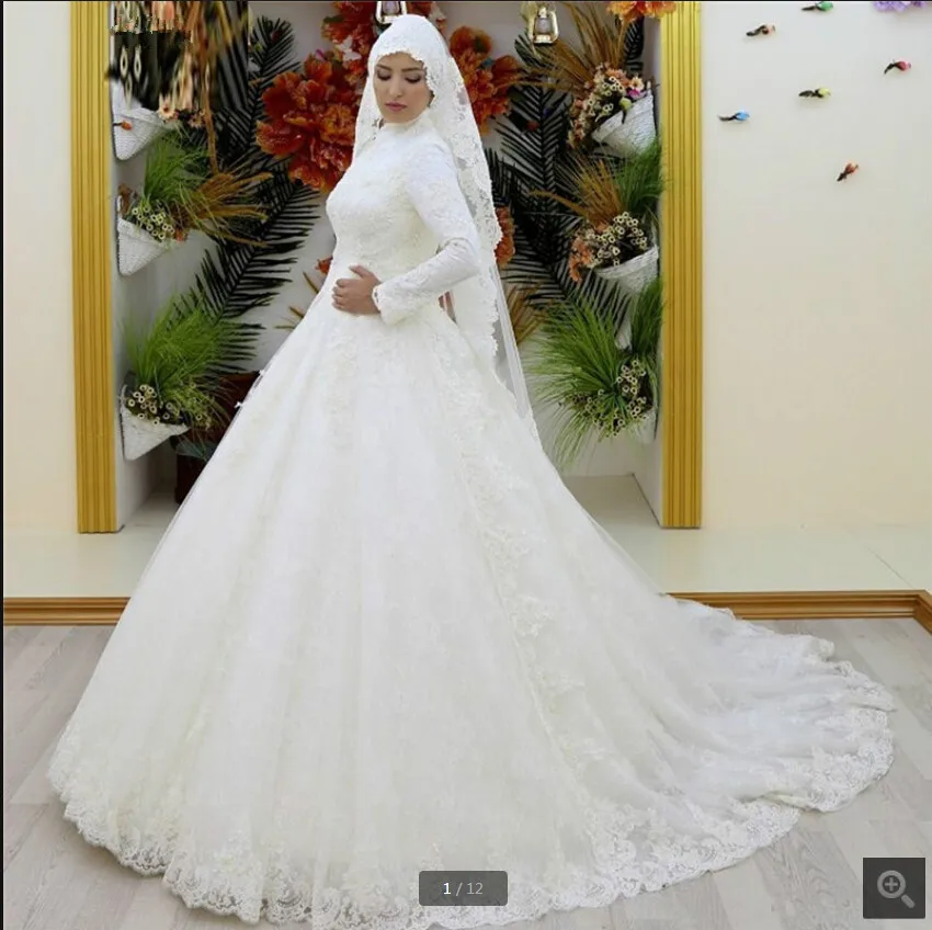 Vestidos De Novia бисерное кружевное свадебное платье мусульманское винтажные, с длинными рукавами, высокий воротник, Саудовская Аравия, на платье невесты свадебное платье