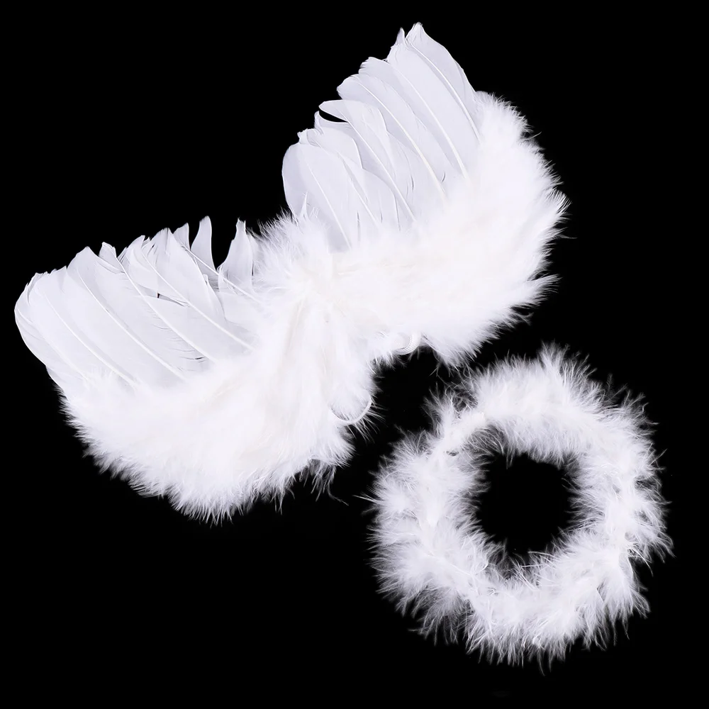 white 1 комплект прекрасные детские белые ангельские крылья с перьями, Детская повязка на голову для детского праздника в честь Дня Рождения украшения волшебные аксессуары в форме крыльев - Цвет: white
