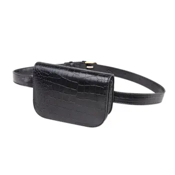 

Fashion Women Waist Bag Outdoor Phone Pocket Alligator Leather Waist Pack Adjustable Belt Bag(Black)