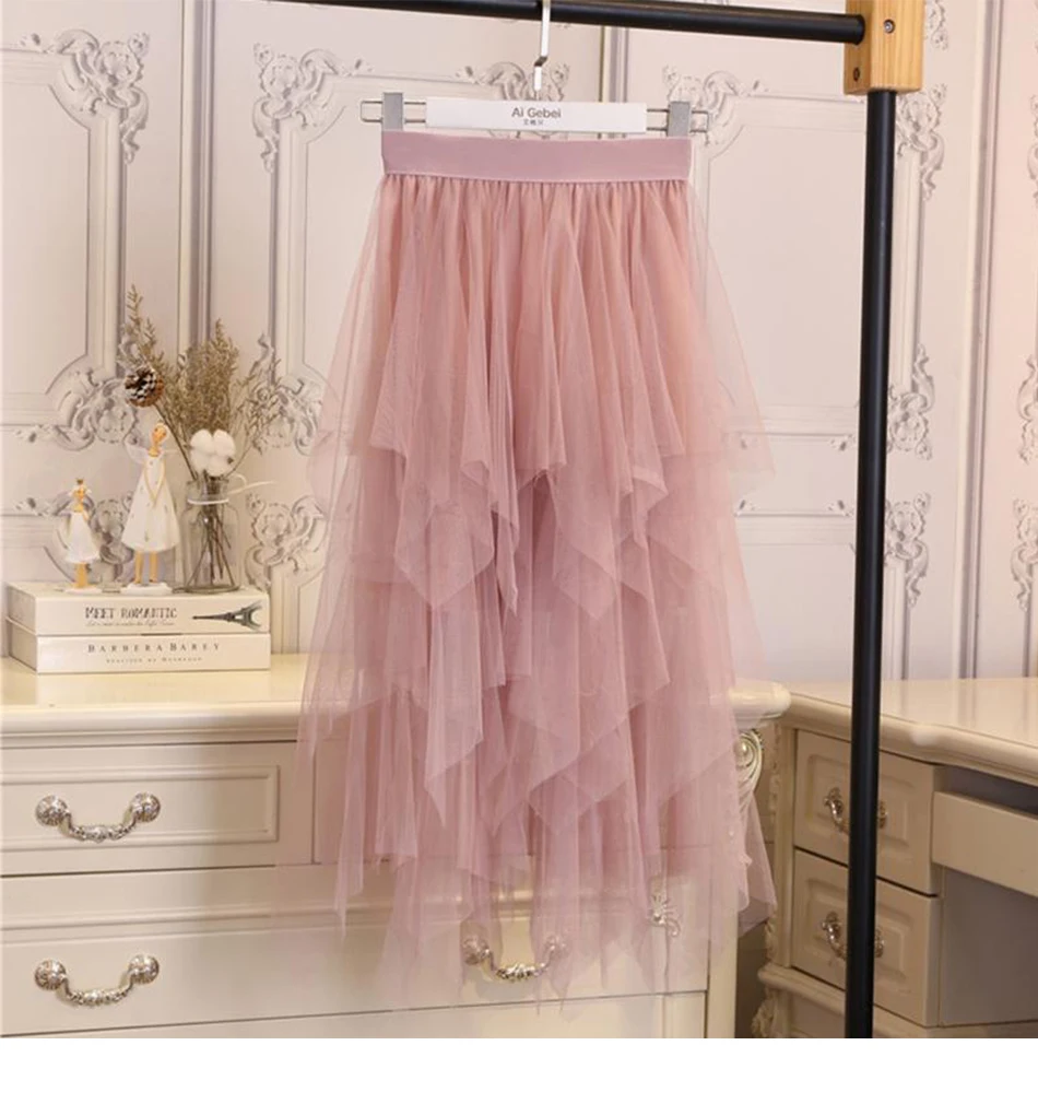 Женская юбка-пачка в сеточку с асимметричным подолом, модная эластичная юбка с высокой талией, милая розовая плиссированная юбка, женская школьная Солнцезащитная юбка