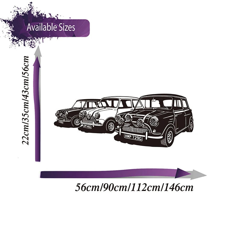 Large Minis Italian Car Vehicle Wall Sticker Baby Nursery Kids Room Summer Beach Car Surf Wall Decal  Bedroom Vinyl Decor (1)