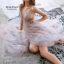 Сексуальные женские вечерние платья трапециевидной формы с розовым жемчугом, Роскошные вечерние платья без рукавов, вечерние платья с открытой спиной, Robe De Soiree OL103548