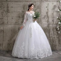 Customized Wedding Dress Style Bride Plus Size Flower Wedding Dresses Dreamy Full-sleeve Bridal Lace Up Dresses Ball Gowns 2