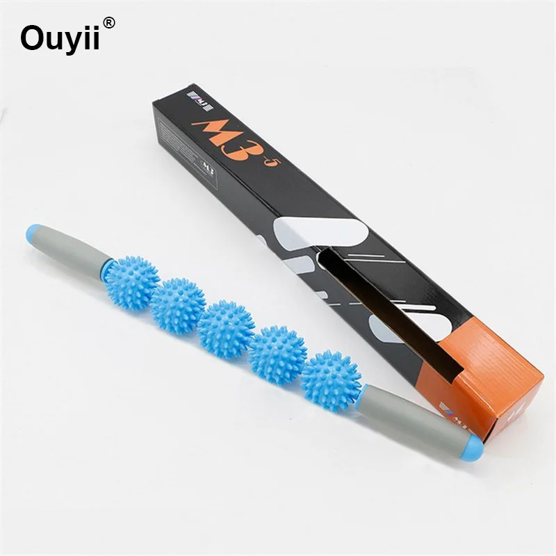 Blue 5 balls Массажер роликовый для домашнего спортзала, для ног, рук, спины, расслабляющий массажный ролик для мышц, фитнес-массажные палочки, 3/5 точек, расслабляющая палочка с шипами - Цвет: Blue 5 balls