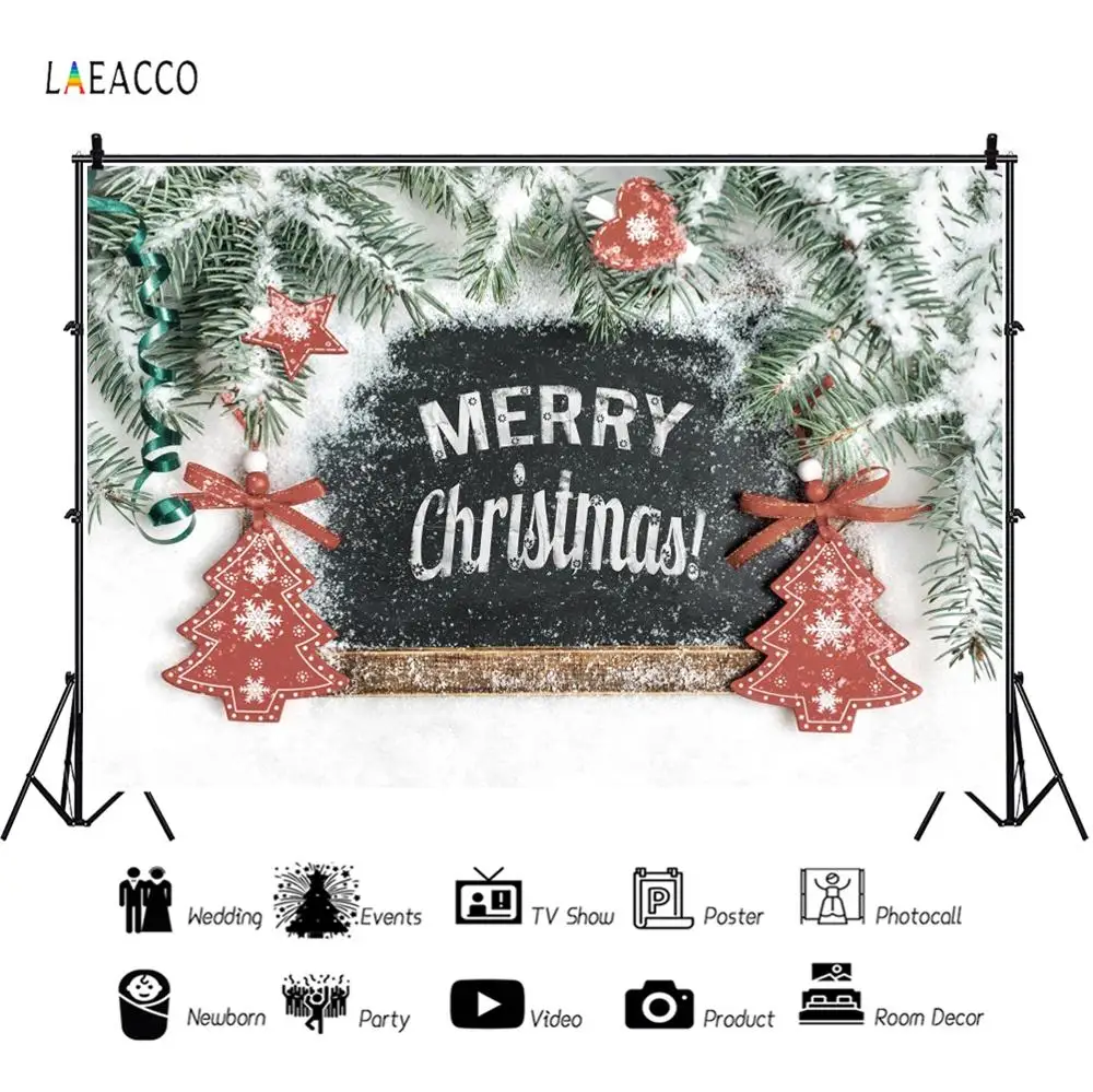 

Laeacco Winter Merry Christmas Backdrops Snow Blackboard Tree Star Heart Pine Photographic Background Baby Portrait Photo Studio