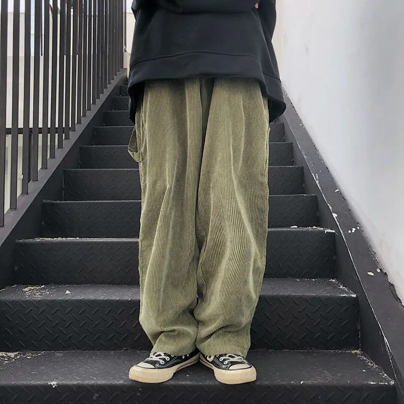 

Men's overalls 2020 spring and summer new corduroy overalls straight wide leg pants youth personality fashion trend men's