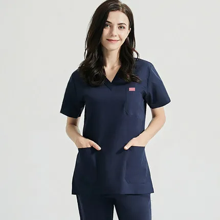 

New Style Women Scrub Top Zipper Opening Medical Uniform Surgery Scrub Shirt Short Sleeve Uniforms Doctor Nurse Workwear Cotton