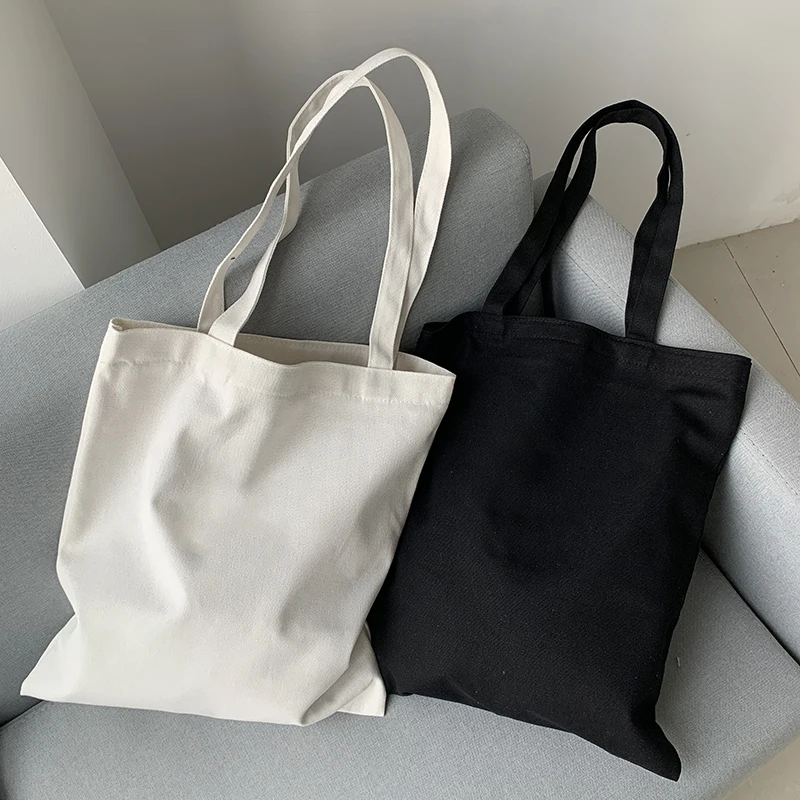 Fashion Harajuku Solid Color Canvas Shopper Bag Korean Women's College Ulzzang ​Bag Black Large Capacity White DIY ​Shoulder Bag