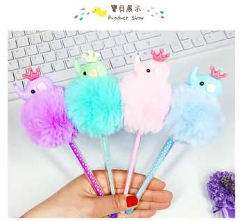 

24pcs/lot Cute PomPom Elephant Crown Gel Ink Writing Pens Kids Festvial Birthday Party Take-home Favors Office Study Materials