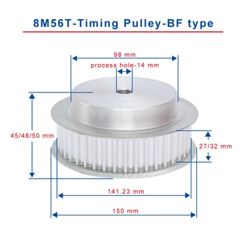 

8M 56T Timing Pulley Process Hole 14 mm Teeth Pitch 8 mm Aluminum Pulley Wheel Slot Width 27/32 mm For 25/30 mm 8M Timing Belt