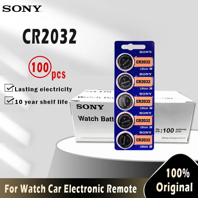 100 шт. Литиевые кнопочные батарейки для часов SONY CR2032 3 в CR 2032 DL2032 ECR2032 BR2032 |
