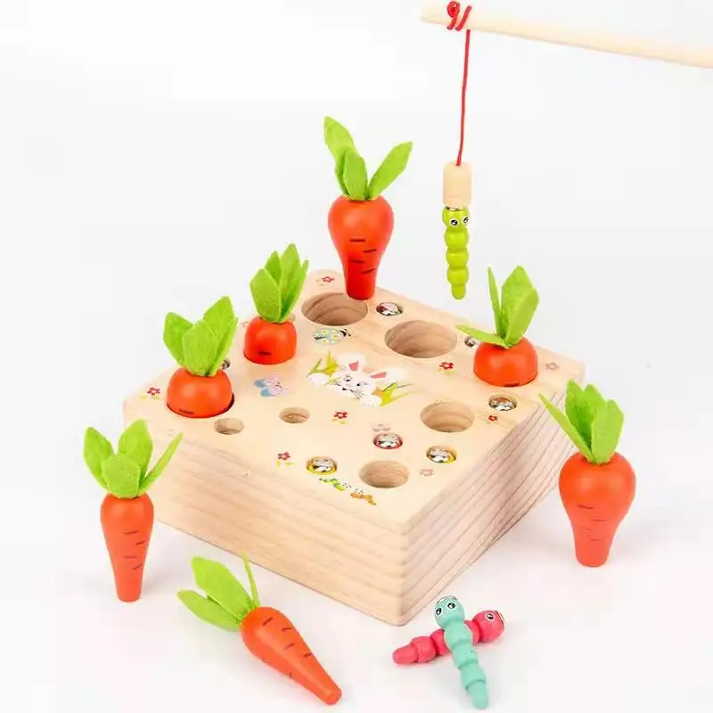 Hot Sale Baby Wooden Toys 3D Puzzle Early Childhood Educational Toys Catch Worm Game Color Cognitive Magnetic Strawberry Apple 23