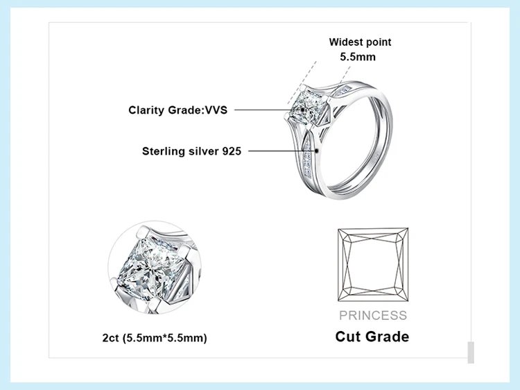 JewelryPalace Горячие 2ct Принцесса Cut пасьянс кольцо Обручение обручальное кольца Свадебные канала комплекты 925 пробы Серебряные ювелирные изделия