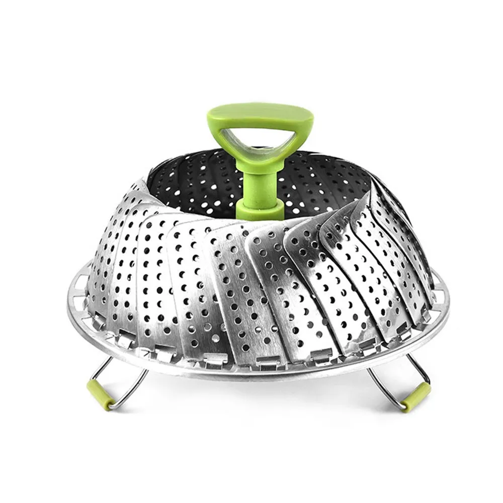 

Dish Steamer Cookware Steaming Food Basket Mesh Stainless Steamer Folding Food Fruit Vegetable Vapor Cooker