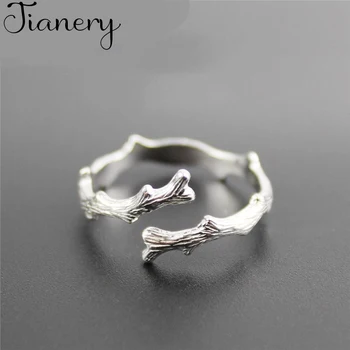 

JIANERY Romantic 925 Sterling Silver Branch Rings For Women Bohemian Vintage Jewelry Adjustable Size Finger Rings