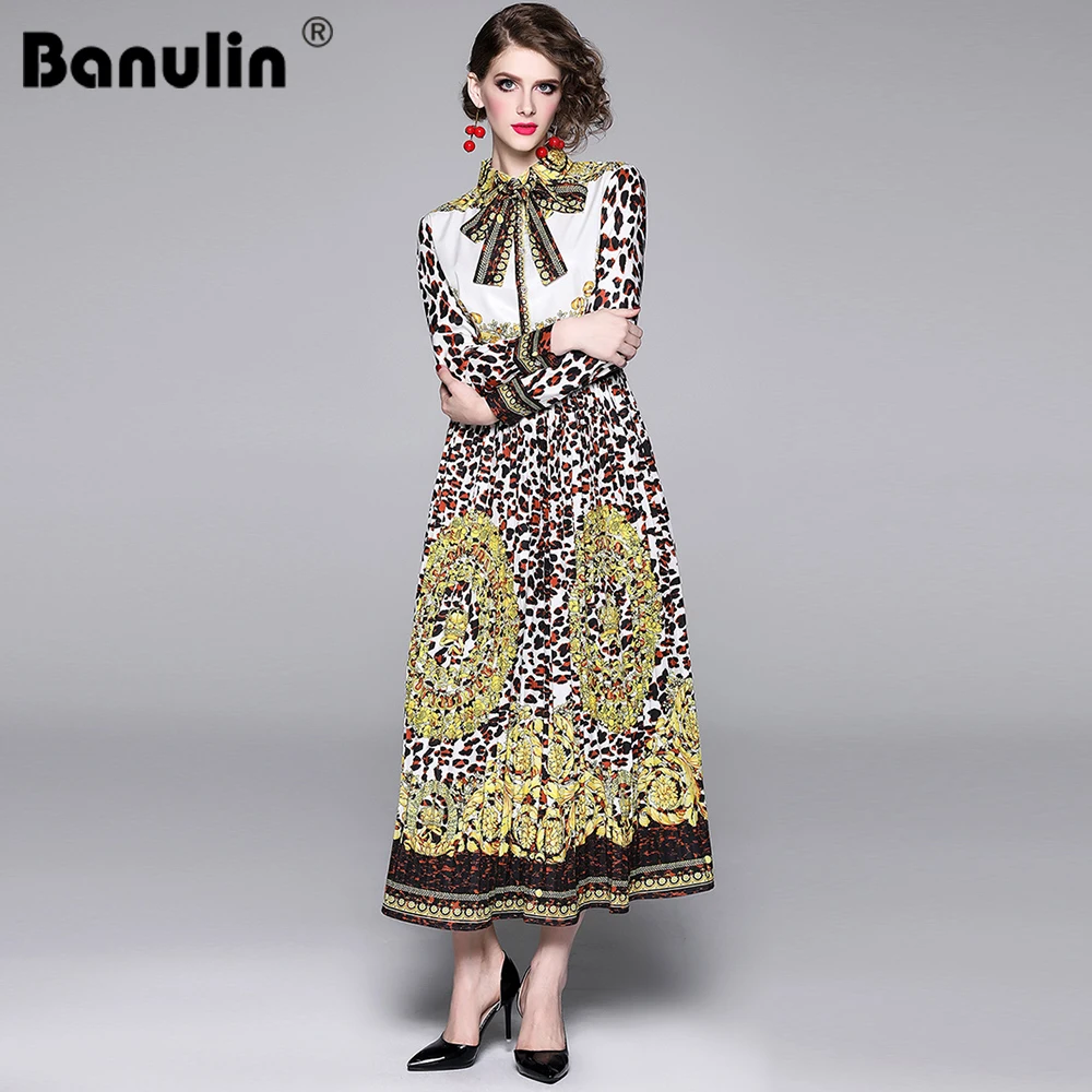 Banulin осень-зима женское леопардовое платье Женский галстук-бабочка галстук