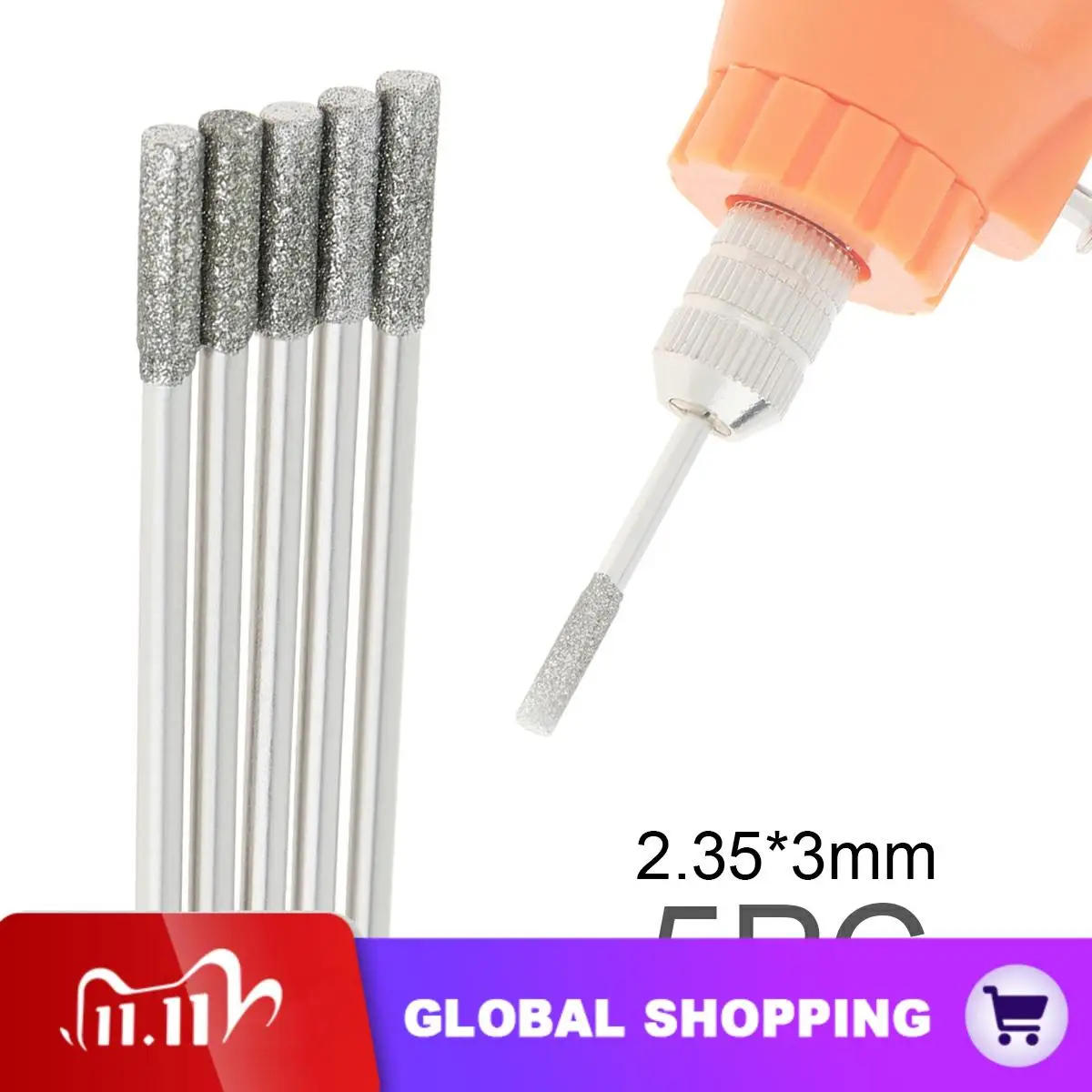 

5pcs/lot Diamond Cutting Grinding Head Mounted Points Bit 2.35x3mm Jade Stone Carving Polishing for Rotary Tool