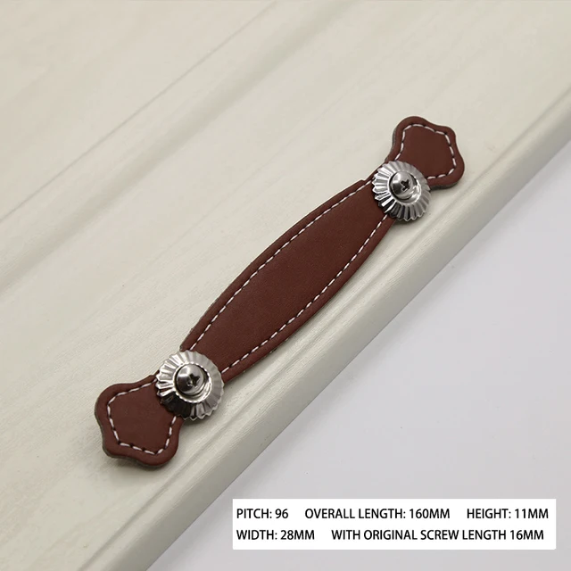 1PCS Leather Handle Bag Handle Drawer Door Knob Brown Black Furniture Handle Hardware Decoration Zinc Alloy Cabinet Dresser MBS0041-11