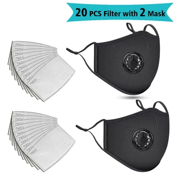 

20 Pcs Filter Fashion Washable Reusable Mask Anti Pollution PM2.5 Mouth Dust Mask Masks Cotton Unisex Mouth Muffle Black