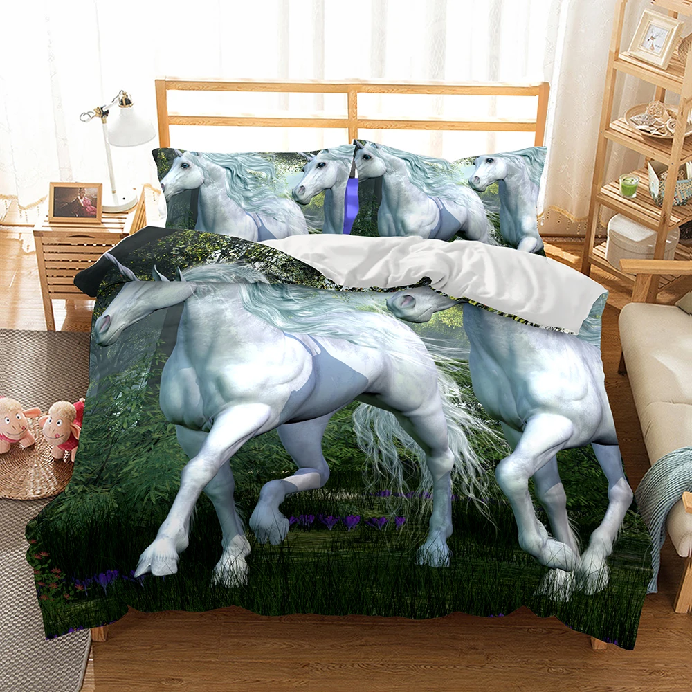 

Running Unicorn Microfiber Duvet Cover Set Cartoon Bedding Girl Room Decor Bed Linen Set Twin Full Queen King Size Comforter Set