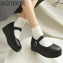 

AGODOR Goth Mary Janes Wedges High Heel Pumps for Women Patent Leather Closed Toe Pumps Shoes School Uniform Shoes for Ladies