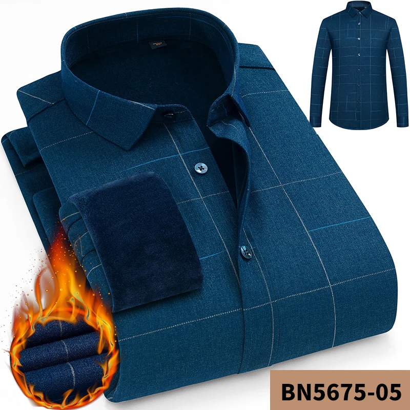 New Fashion Long Sleeve Men thick Slim Design Formal Shirt Winter Warm Brand Camisa Masculina Casual Male Dress Shirt - Цвет: BN5675-05