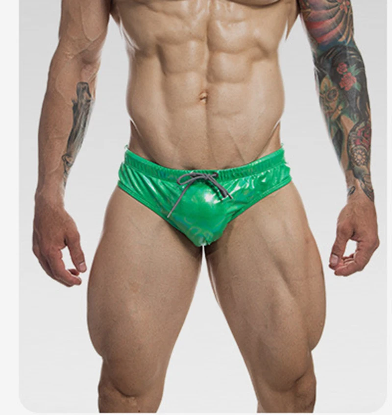 

Men Bright Shiny Patent Leather Sexy Briefs Fashion Multi-Function Swimwear Dance Show Trunks sport Erotic Underwear