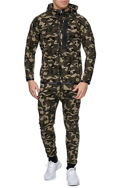 

Mens Tracksuit 2020 New Fashion Trend 3D Printed Hooded Camouflage Zipper Pocket Hip Hop Sport Casual Men's Suit