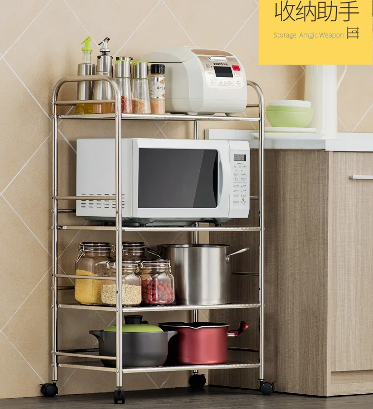 Kitchen rack stainless steel floor - to - floor multi - layer microwave rack rack oven home saving space