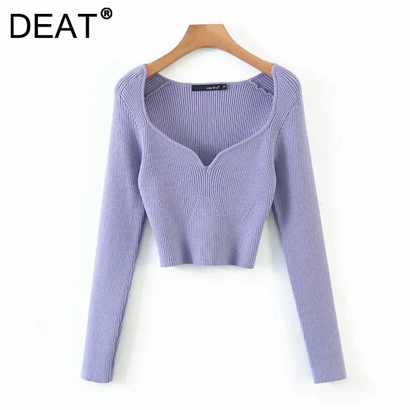 DEAT 2022 Short Fall Square Turtleneck Fine Knitted Sweater Loose Fit With Deep-V Female Cleavage New Fashion Tide 13U090 | Женская