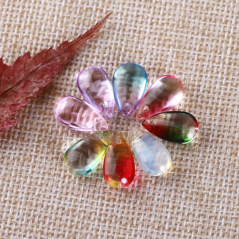 10 Pcs Water Drop Bead Pendant Glass Necklace Jewelry Handmade Making 14x8mm