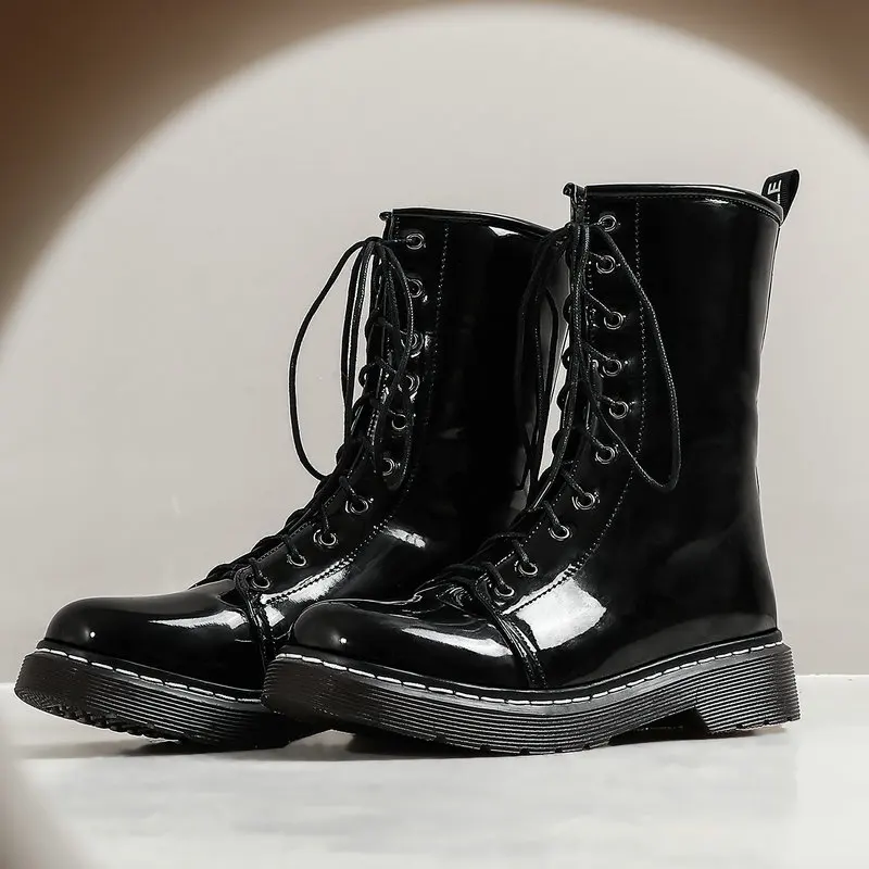 flat lace up biker boots
