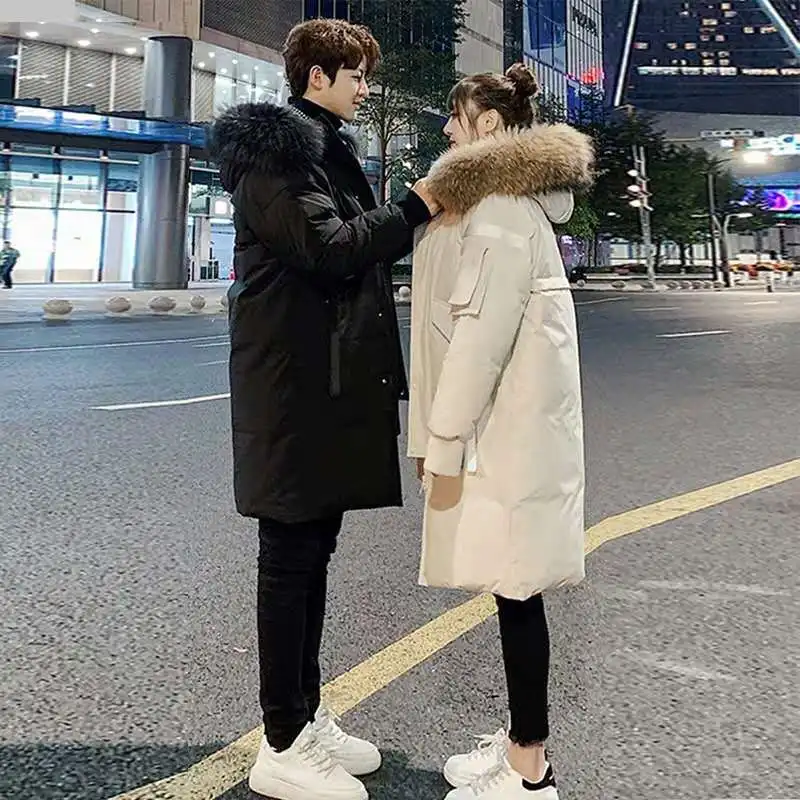 Couples Detachable Real Fur Hood Knee Length Waterproof Down Coats 90% Duck Down Jackets for Men & Women Winter Outerwear JK-818