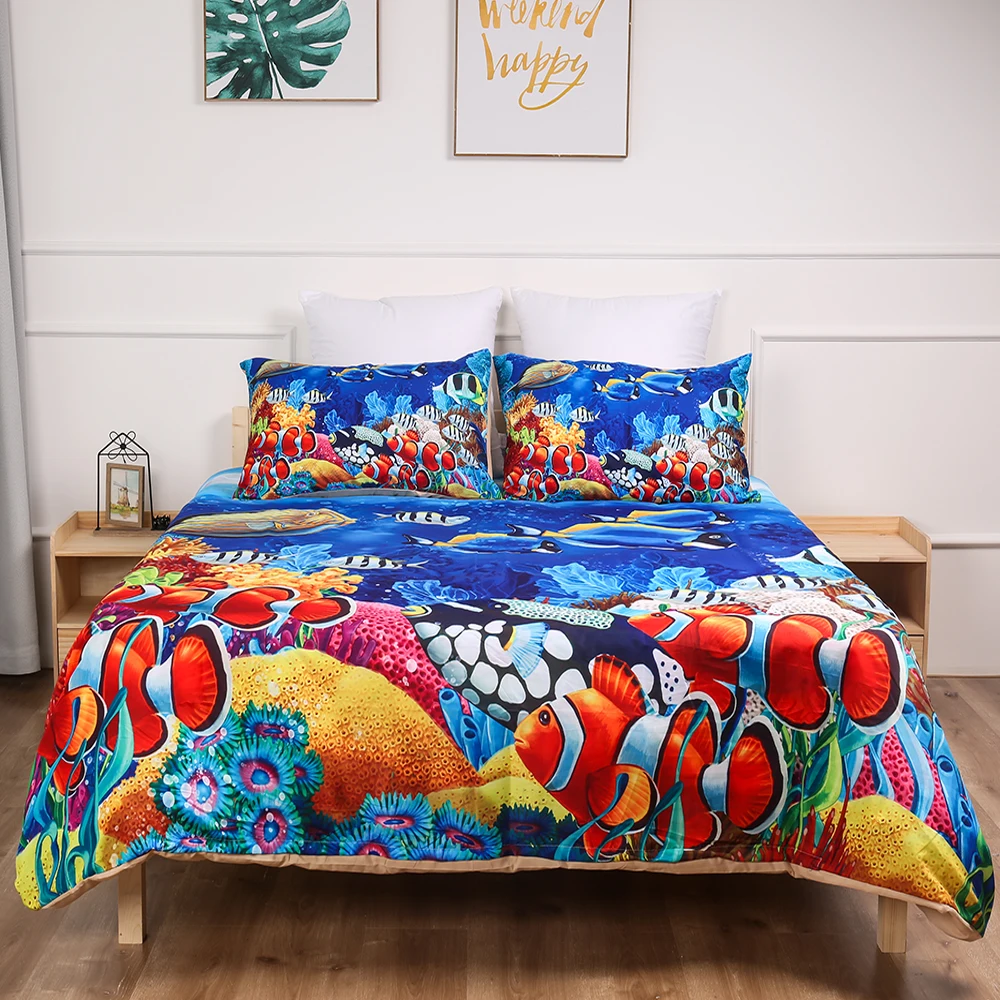 

Clownfish printed bedding set for comforter bed linens set single queen King sizes duvet cover set