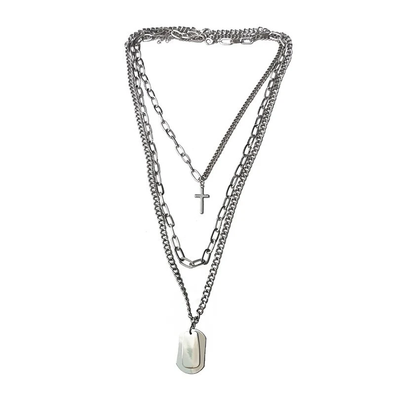 Новинка, модное женское ожерелье с металлическим крестом, серебряное панк многослойное ожерелье, ювелирное изделие, крутая цепочка, ожерелье, подарки - Окраска металла: Sliver