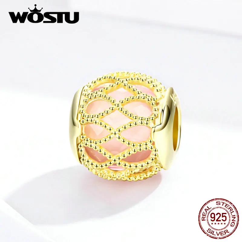 WOSTU Настоящее серебро 925 пробы круглые бусины ажурные подвески Золотая подвеска