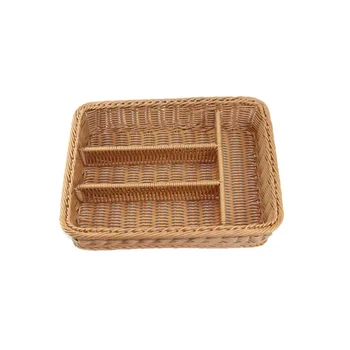 

1PC Cutlery Storage Basket 4 Compartments Imitation Woven Mesh Knifes Forks Storage Organizer for Hotel Kitchen