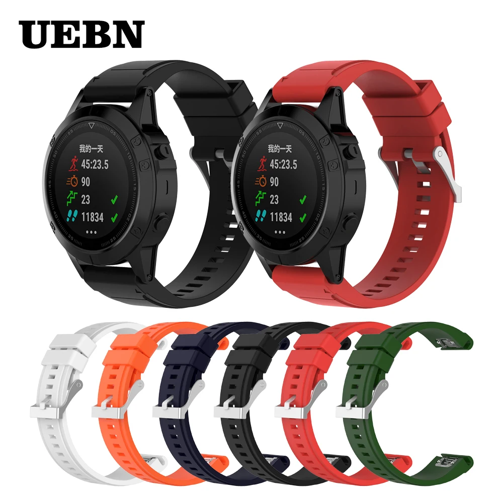 

UEBN 26mm Silicone Replacement Sport Watch Band For Garmin fenix 6X/5X/5X plus/fenix 3/3 hr/d2 bravo strap watchbands