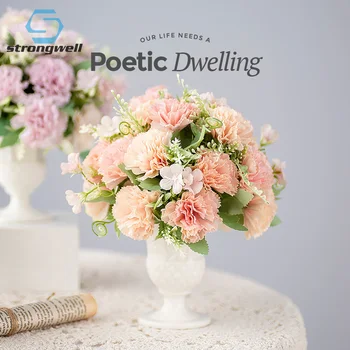 

Strongwell Nordic Spring Carnation Silk Flower Wedding Artificial Holding Bouquet Floral Plastic Fake Flower Home Decoration