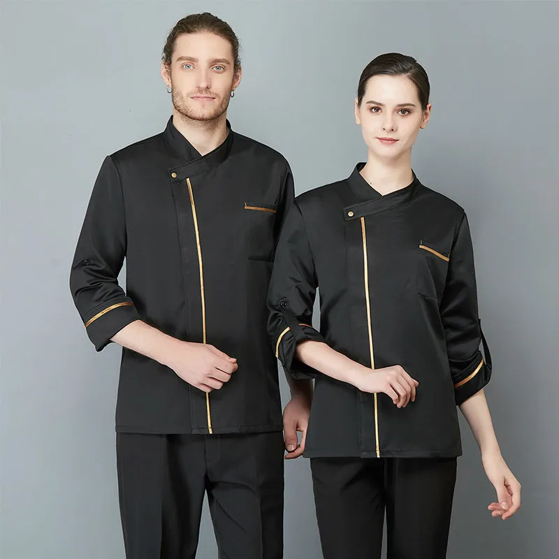 Золотая линия длинный рукав шеф униформа для мужчин и женщин кухонная куртка