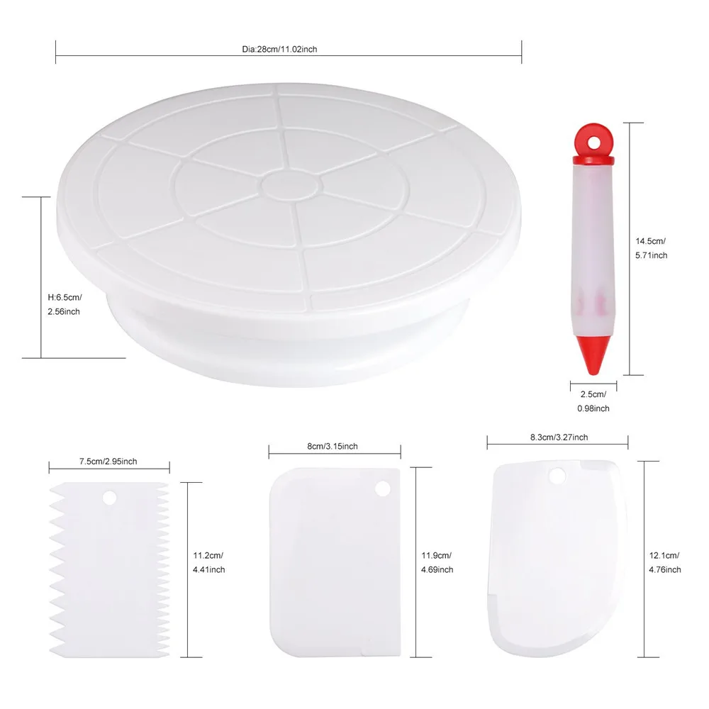 12pcs Plastic Cake Plate Turntable Rotating Anti-skid Cake Stand Cake Decorating Rotating Table Cake Spatula DIY Baking Kitchen